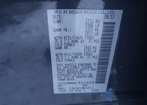 2013 Infiniti Jx35 from USA, damaged, VIN 5N1AL0MM6DC317449